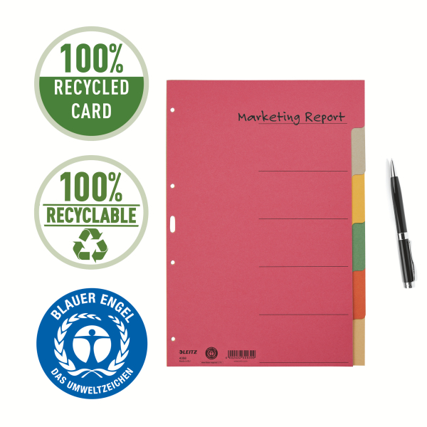 LEITZ Ordnerregister DIN A4 Vollformat blanko farbig 6-teilig, 1 Satz