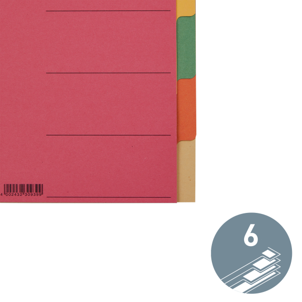 LEITZ Ordnerregister DIN A4 Vollformat blanko farbig 6-teilig, 1 Satz
