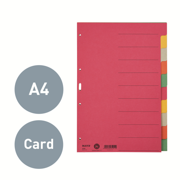 LEITZ Ordnerregister DIN A4 Vollformat blanko farbig 10-teilig, 1 Satz