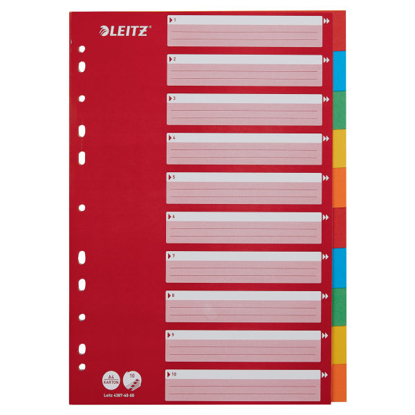 LEITZ Ordnerregister DIN A4 Vollformat blanko rot 10-teilig, 1 Satz