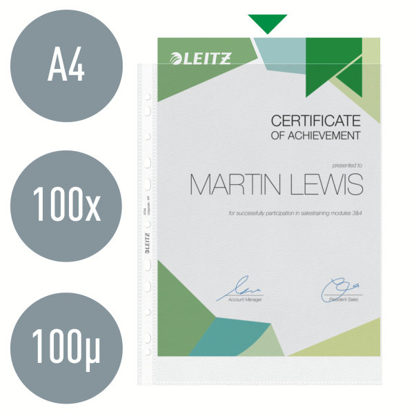 LEITZ Prospekthüllen 4704 DIN A4 transparent genarbt 0,10 mm, 100 St.