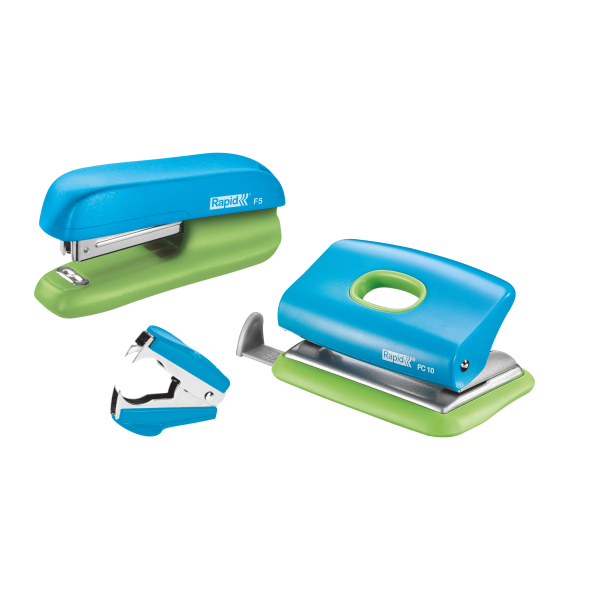 Rapid Locher und Heftgeräte Set Mini blau/grün