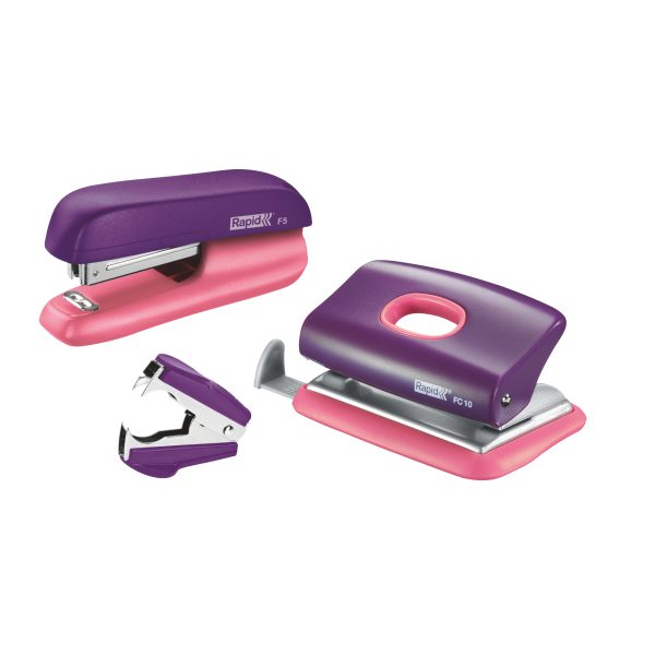 Rapid Locher und Heftgeräte Set Mini lila/rosa