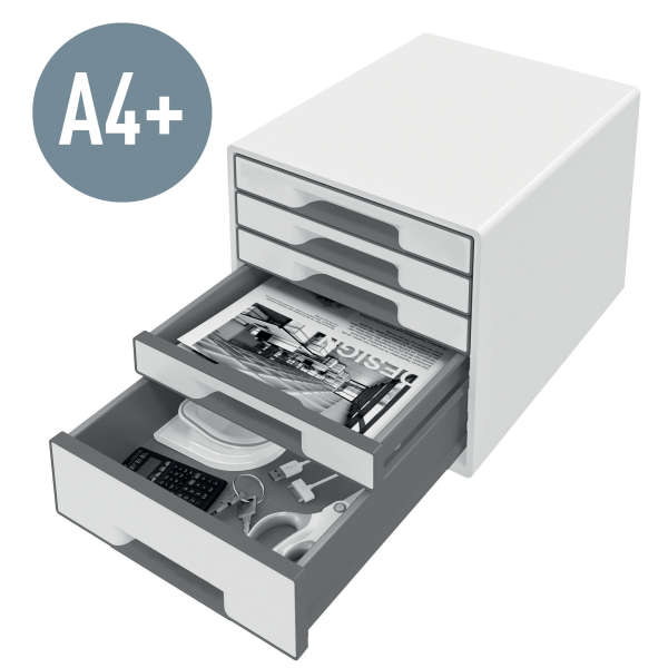 LEITZ Schubladenbox WOW Cube perlweiß/grau 52142001, DIN A4 mit 5 Schubladen, 1 St.