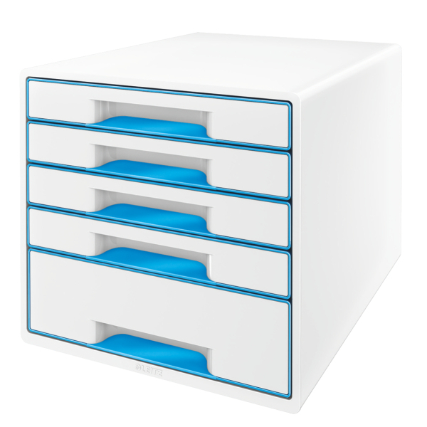 LEITZ Schubladenbox WOW Cube perlweiß/blau 52142036, DIN A4 mit 5 Schubladen, 1 St.