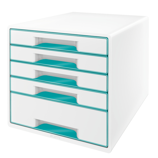 LEITZ Schubladenbox WOW Cube perlweiß/eisblau 52142051, DIN A4 mit 5 Schubladen, 1 St.