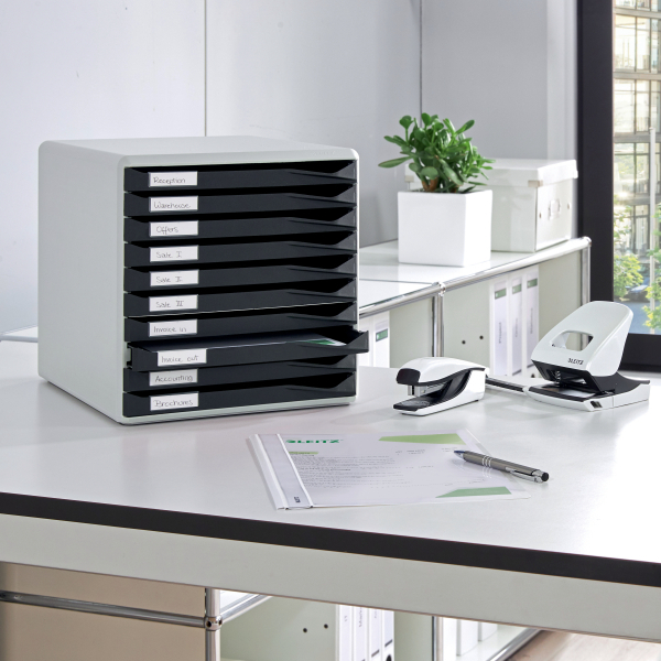 LEITZ Schubladenbox Form Set schwarz 5281-00-95, DIN A4 mit 10 Schubladen, 1 St.