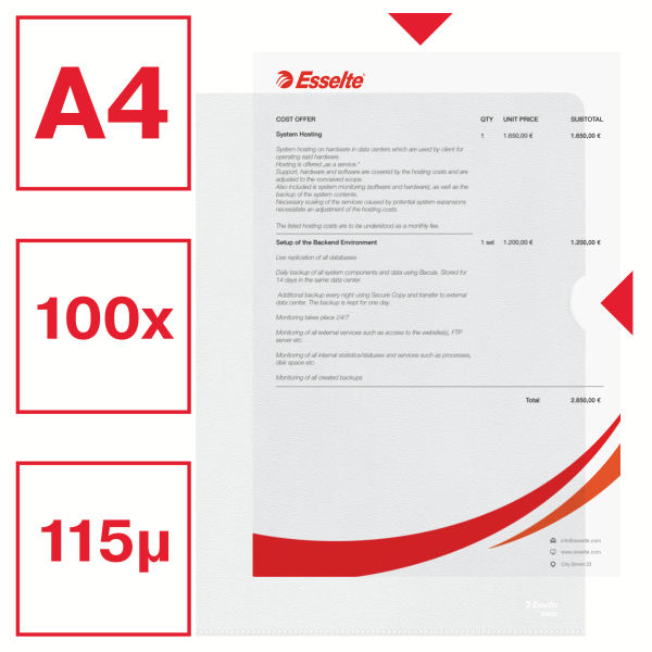 Esselte Sichthüllen DIN A4 transparent genarbt 0,11 mm, 100 St.