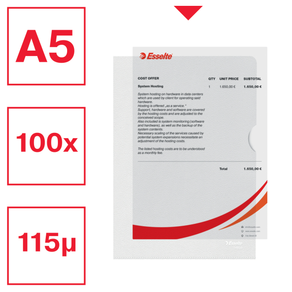 Esselte Sichthüllen Standard Plus 54850 DIN A5 transparent genarbt 0,12 mm, 100 St.