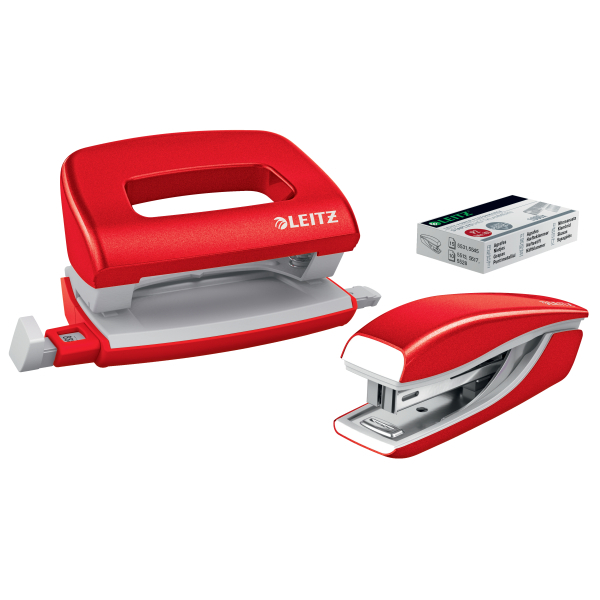 LEITZ Locher und Heftgeräte Set NeXXt WOW rot