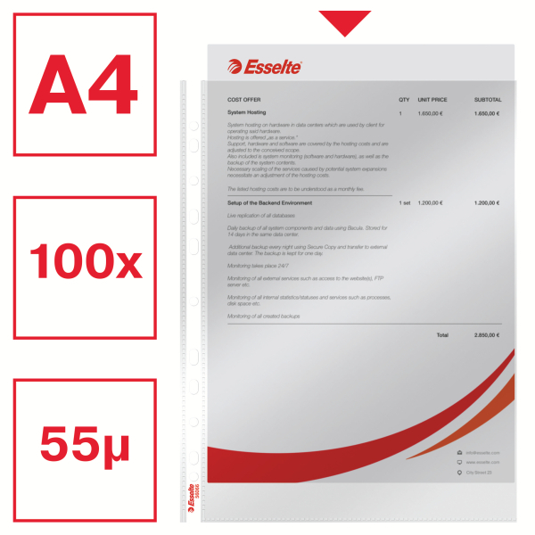 Esselte Prospekthüllen Standard DIN A4 transparent glasklar 0,05 mm, 100 St.