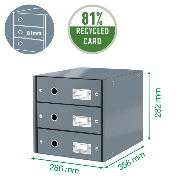 LEITZ Schubladenbox Click & Store grün 60480054, DIN A4 mit 3 Schubladen, 1 St.