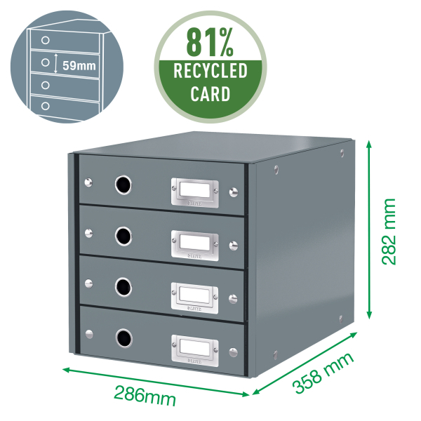 LEITZ Schubladenbox Click & Store gelb 60490016, DIN A4 mit 4 Schubladen, 1 St.