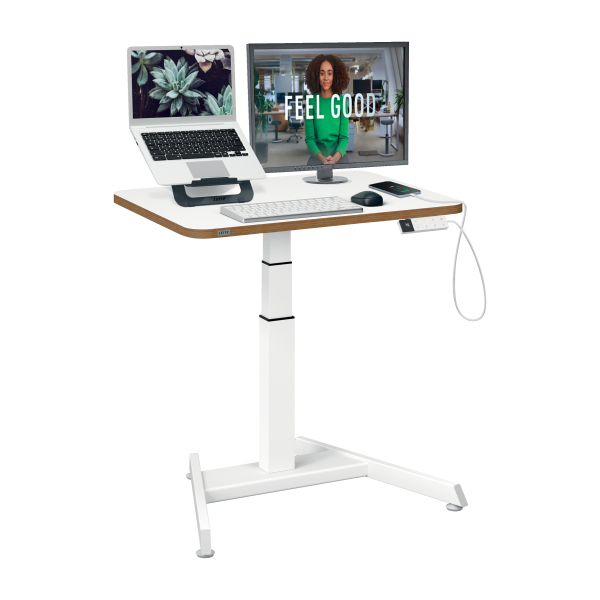 LEITZ Ergo 65340001 elektrisch höhenverstellbarer Schreibtisch weiß rechteckig, A-Fuß-Gestell weiß 80,0 x 60,0 cm