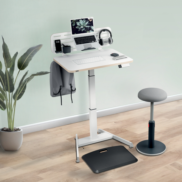 LEITZ Ergo 65340001 elektrisch höhenverstellbarer Schreibtisch weiß rechteckig, A-Fuß-Gestell weiß 80,0 x 60,0 cm