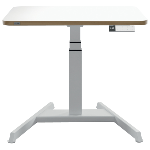 LEITZ Ergo 65340001 elektrisch höhenverstellbarer Schreibtisch weiß rechteckig, A-Fuß-Gestell weiß 80,0 x 60,0 cm
