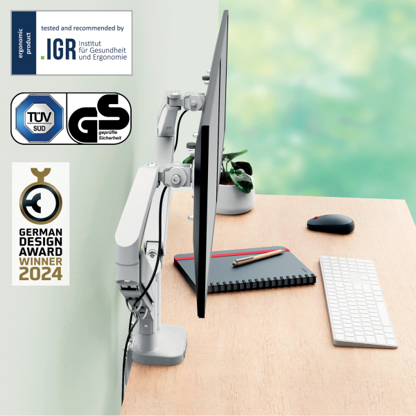 LEITZ Monitor-Halterung Ergo 65370085 lichtgrau für 2 Monitore, Tischklemme