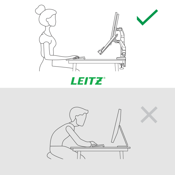 LEITZ Laptop-Monitor-Halterung Ergo 65380085 lichtgrau für 1 Monitor und 1 Laptop, Tischklemme