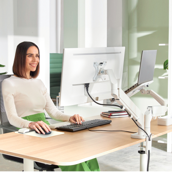 LEITZ Laptop-Monitor-Halterung Ergo 65380085 lichtgrau für 1 Monitor und 1 Laptop, Tischklemme
