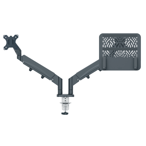 LEITZ Laptop-Monitor-Halterung Ergo 65380089 dunkelgrau für 1 Monitor und 1 Laptop, Tischklemme