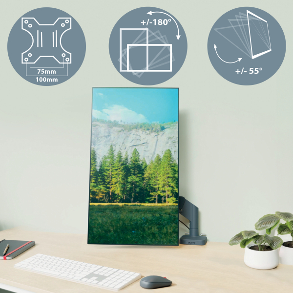 LEITZ Laptop-Monitor-Halterung Ergo 65380089 dunkelgrau für 1 Monitor und 1 Laptop, Tischklemme