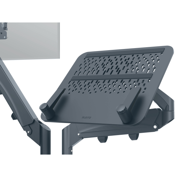 LEITZ Laptop-Monitor-Halterung Ergo 65380089 dunkelgrau für 1 Monitor und 1 Laptop, Tischklemme