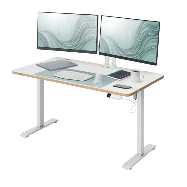 LEITZ Ergo 67700001 elektrisch höhenverstellbarer Schreibtisch weiß rechteckig abgerundet, T-Fuß-Gestell weiß 120,0 x 70,0 cm