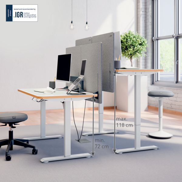 LEITZ Ergo 67700001 elektrisch höhenverstellbarer Schreibtisch weiß rechteckig abgerundet, T-Fuß-Gestell weiß 120,0 x 70,0 cm
