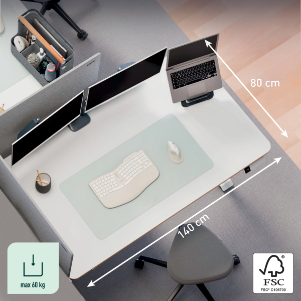 LEITZ Ergo 67730001 elektrisch höhenverstellbarer Schreibtisch weiß rechteckig abgerundet, T-Fuß-Gestell weiß 140,0 x 80,0 cm