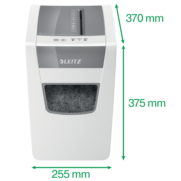 LEITZ IQ Home Office Slim Aktenvernichter mit Partikelschnitt P-4, 4 x 28 mm, bis 10 Blatt, weiß