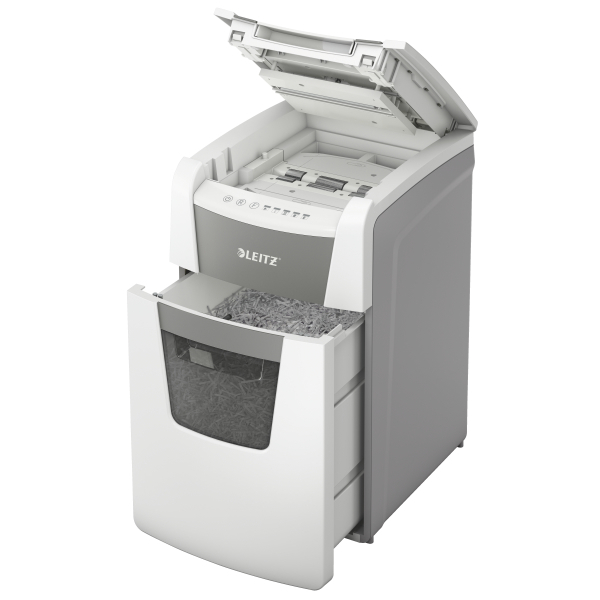 LEITZ IQ Autofeed Small Office 150 Aktenvernichter mit Partikelschnitt P-5, 2 x 15 mm, bis 150 Blatt, weiß