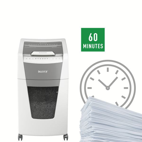 LEITZ IQ Autofeed Small Office 300 Aktenvernichter mit Partikelschnitt P-4, 4 x 26 mm, bis 300 Blatt, weiß