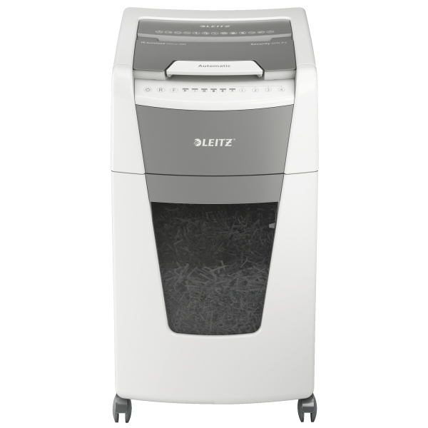 LEITZ IQ Autofeed Small Office 300 Aktenvernichter mit Partikelschnitt P-4, 4 x 26 mm, bis 300 Blatt, weiß