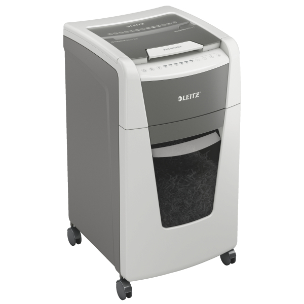 LEITZ IQ Autofeed Small Office 300 Aktenvernichter mit Partikelschnitt P-4, 4 x 26 mm, bis 300 Blatt, weiß