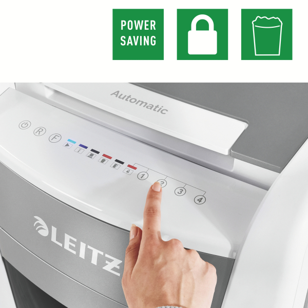 LEITZ IQ Autofeed Small Office 300 Aktenvernichter mit Partikelschnitt P-5, 2 x 15 mm, bis 300 Blatt, weiß