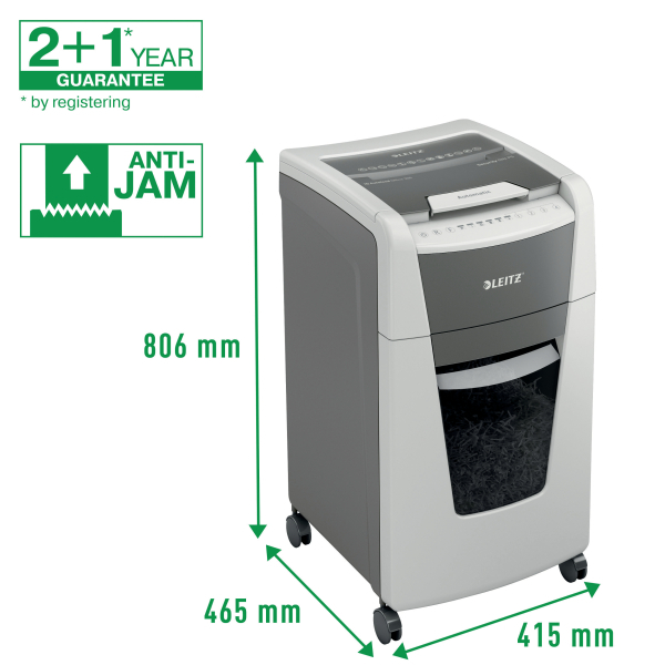 LEITZ IQ Autofeed Small Office 300 Aktenvernichter mit Partikelschnitt P-5, 2 x 15 mm, bis 300 Blatt, weiß