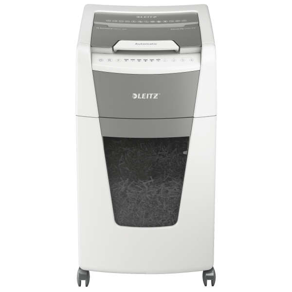LEITZ IQ Autofeed Small Office 300 Aktenvernichter mit Partikelschnitt P-5, 2 x 15 mm, bis 300 Blatt, weiß