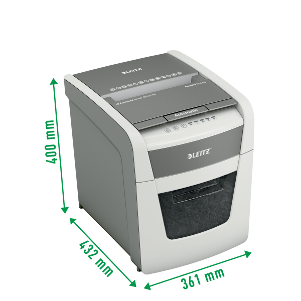 LEITZ IQ Autofeed Small Office 50 Aktenvernichter mit Partikelschnitt P-4, 4 x 28 mm, bis 50 Blatt, weiß