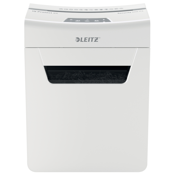 LEITZ IQ 8X Protect Premium Aktenvernichter mit Partikelschnitt P-4, 4 x 40 mm, bis 8 Blatt, weiß
