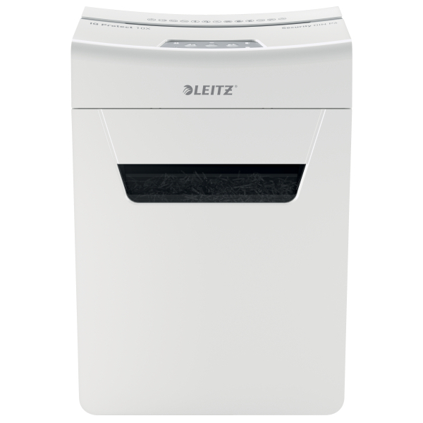LEITZ IQ 10X Protect Premium Aktenvernichter mit Partikelschnitt P-4, 4 x 40 mm, bis 10 Blatt, weiß