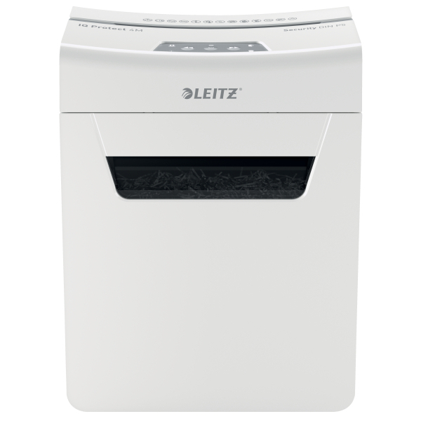 LEITZ IQ 4M Protect Premium Aktenvernichter mit Partikelschnitt P-5, 2 x 15 mm, bis 4 Blatt, weiß