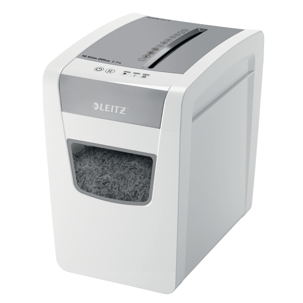 LEITZ IQ Slim Office Aktenvernichter mit Partikelschnitt P-4, 4 x 28 mm, bis 12 Blatt, weiß