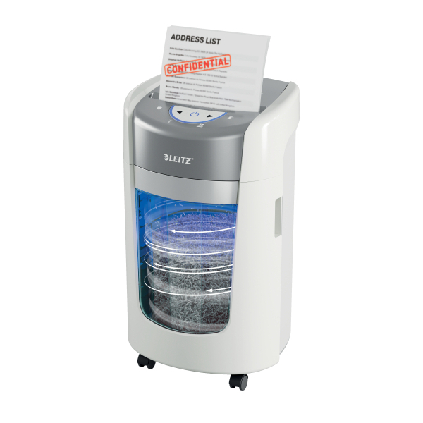 LEITZ IQ OptiMax Home Office 225 Aktenvernichter mit Partikelschnitt P-5, 2 x 15 mm, bis 6 Blatt, weiß