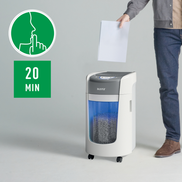LEITZ IQ OptiMax Home Office 225 Aktenvernichter mit Partikelschnitt P-5, 2 x 15 mm, bis 6 Blatt, weiß