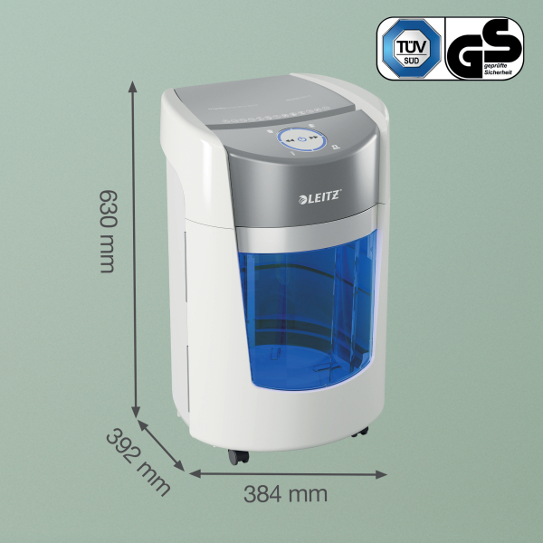 LEITZ IQ OptiMax Small Office 350 Aktenvernichter mit Partikelschnitt P-5, 2 x15 mm, bis 8 Blatt, weiß
