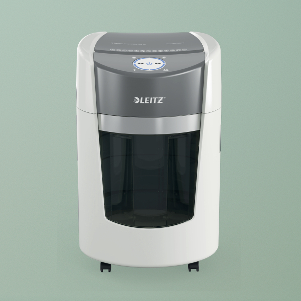 LEITZ IQ OptiMax Small Office 350 Aktenvernichter mit Partikelschnitt P-5, 2 x15 mm, bis 8 Blatt, weiß