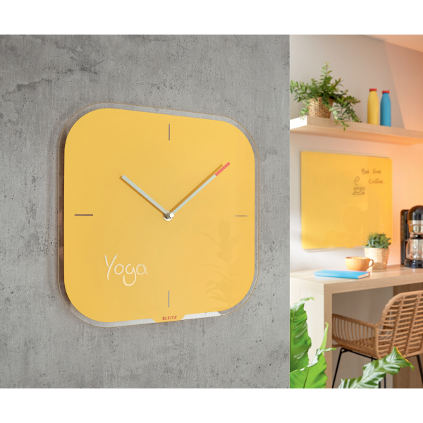 LEITZ Wanduhr Cosy gelb Sicherheitsglas 30,0 x 30,0 cm