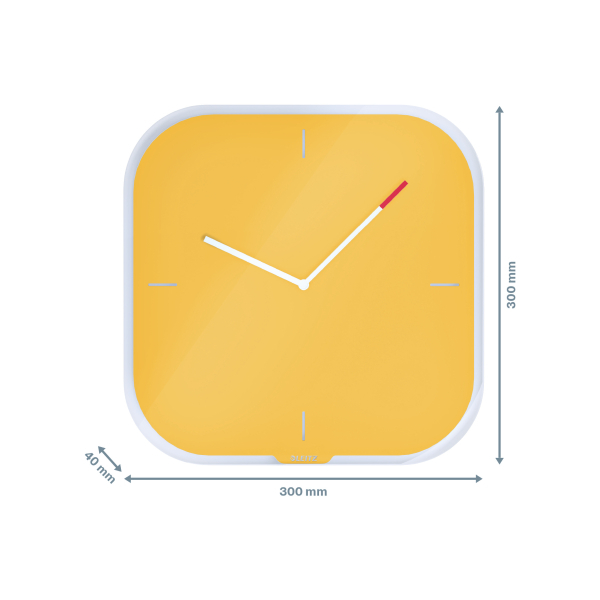 LEITZ Wanduhr Cosy gelb Sicherheitsglas 30,0 x 30,0 cm