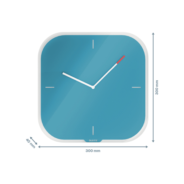 LEITZ Wanduhr Cosy blau Sicherheitsglas 30,0 x 30,0 cm