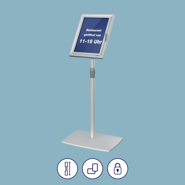 FRANKEN Infoständer PRO Security silber DIN A4 42,0 x 30,0 x 76,0 - 126,0 cm, 1 St.